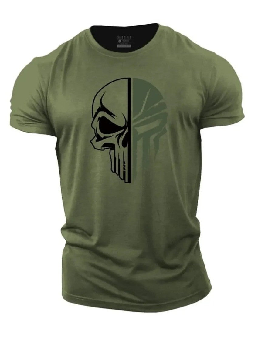 Summer Fashion Men's Pure cotton T Shirt 2D  Military Skull Dropped  Gym Short-Sleeved tracksuit men Clothing t-shirt tops