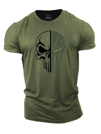 Summer Fashion Men's Pure cotton T Shirt 2D  Military Skull Dropped  Gym Short-Sleeved tracksuit men Clothing t-shirt tops