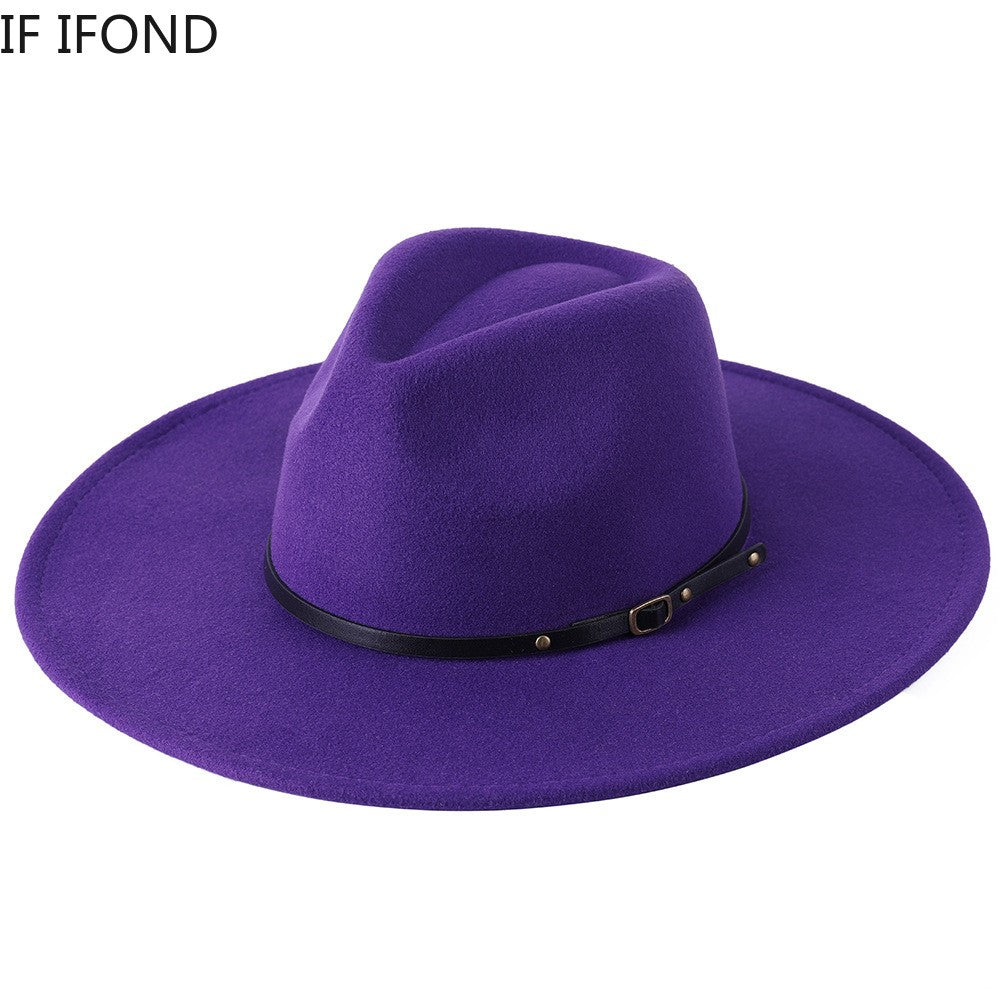 Wool Warm Wide Brim Fedora Hats Women Solid Color Top Jazz Felt Hat For Men Panama Gamble Yellow Hats