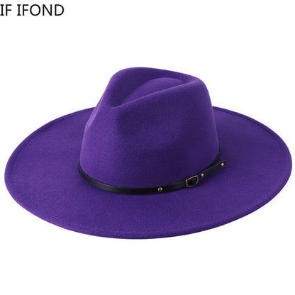 Wool Warm Wide Brim Fedora Hats Women Solid Color Top Jazz Felt Hat For Men Panama Gamble Yellow Hats