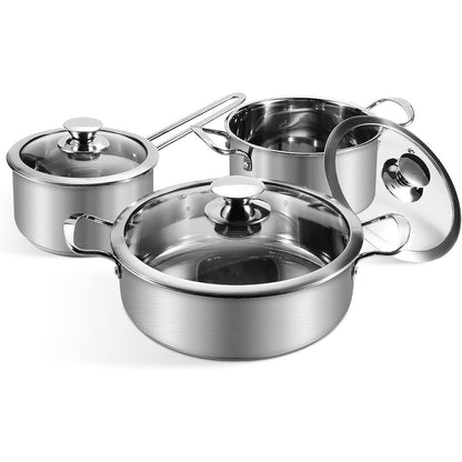6Pcs Pots and Pans Set, Stainless Steel Pot Set, Nonstick Kitchen Cookware Set, Induction Pots Set with Stay-Cool Handle.