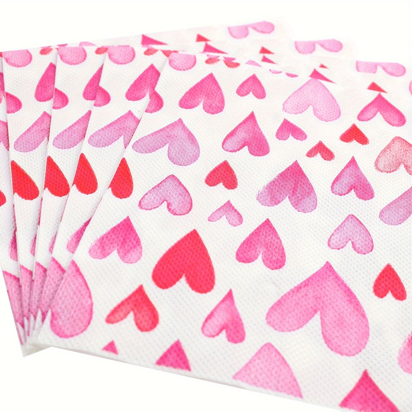 20pcs Romantic Pink Heart Pattern Disposable Napkins Valentine's Day Weddings Birthdays Party Decoration Tableware Lining Paper