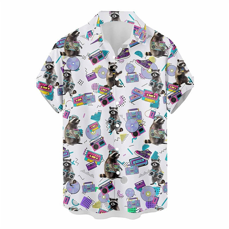 Retro 80s 90s Hawaiian Shirts Men Clothing 3D Printed Short Sleeves Tops Cool Outdoor Lapel Blouse Y2k Summer Button Shirt