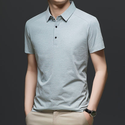 Summer business breathable short sleeved polo shirt with collar top, 2025 new item solid color collar short sleeved shirt