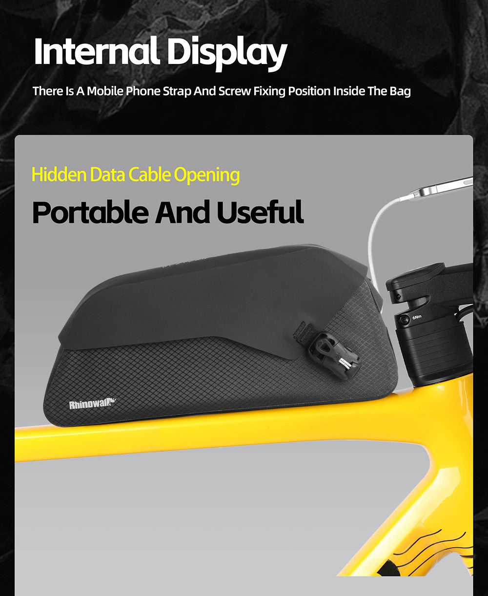 Rhinowalk Bicycle Top Tube Bag Waterproof Bike Front Frame Storage Bag Screw & Strap fixed Cycling Travel For MTB Road Gravel