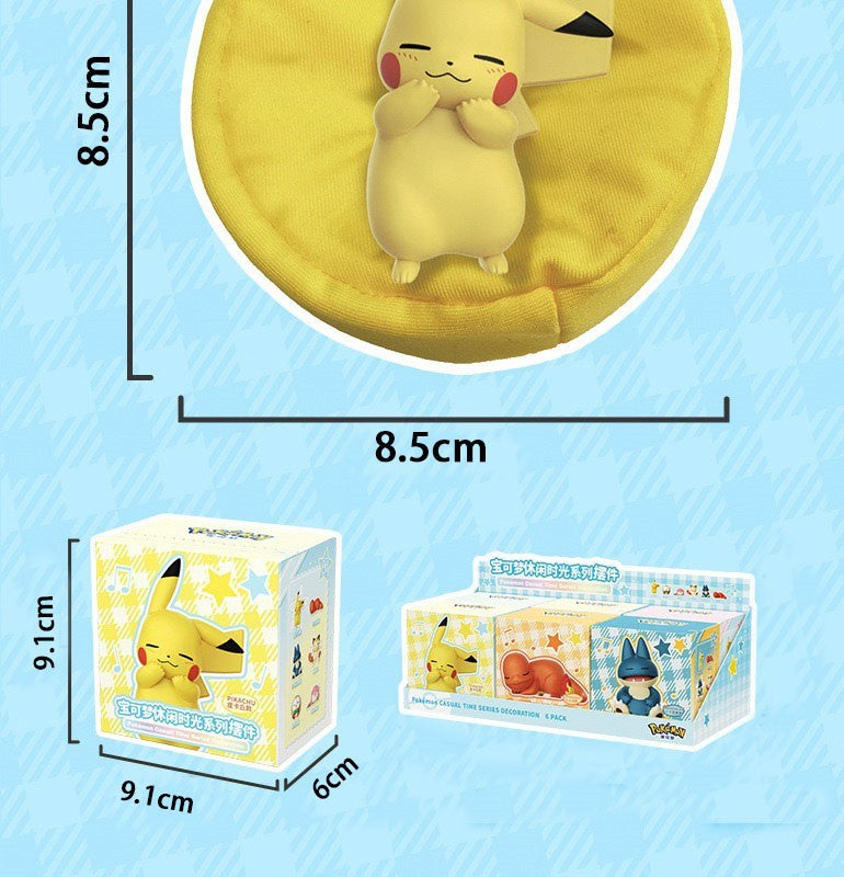 6 Estilos Novos Pokémon Casual Time Pikachu Munchlax Slowpoke Rowlet Meowth Charmander Bonecos Anime Dormindo Brinquedos de PVC Kawaii