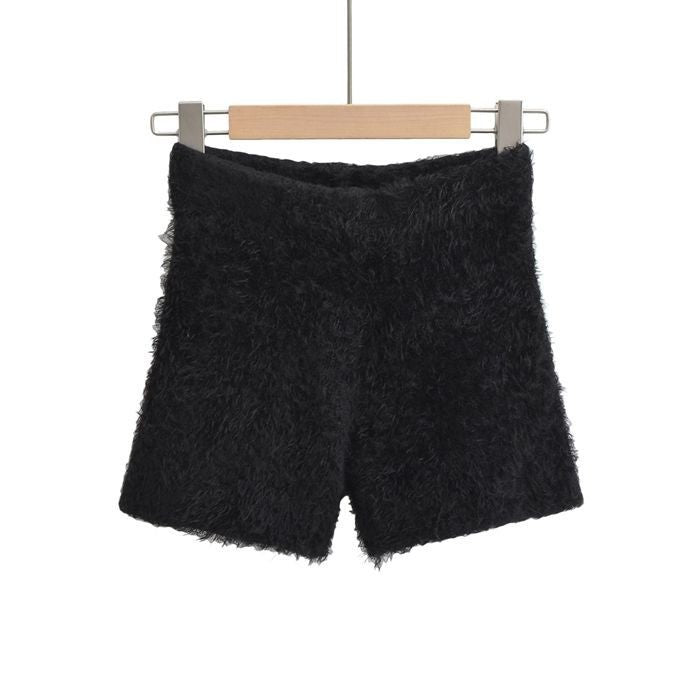 Women's Autumn Winter Faux Mink Hair Shorts Sweet Soft High Waist Slim Hairy Elasticity Shorts Fashion Knitting Homewear Shorts
