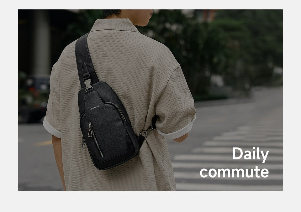 Septwolves Business Thin Printed Leather Crossbody Sling Bag Man Fashion Casual Travel Monogram Print Fabric iPad Shoulder Bag