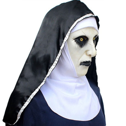 The Horror Scary Nun Latex Mask w/Headscarf Valak Cosplay for Halloween Costume