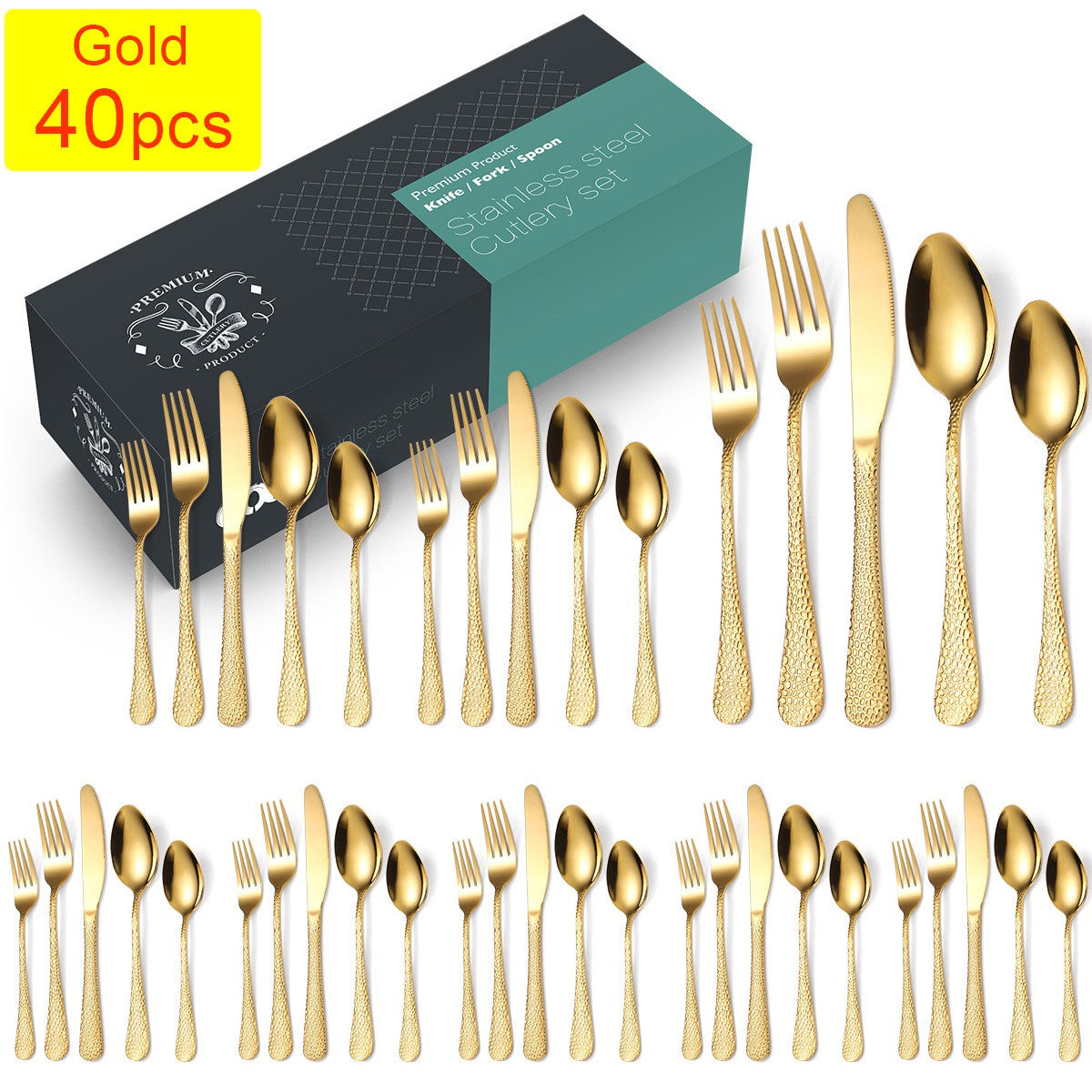 20/30/40Pcs Luxury Tableware Flatware Set Creative Snake Skin Hotel Steak Dinnerware Set Stainless Steel Gold Cutlery Set Gift