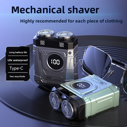 Powerful Dual Blade Mini Electric Smart Shaver Digital Display Beard Trimmer Tool 36Db Household& Car