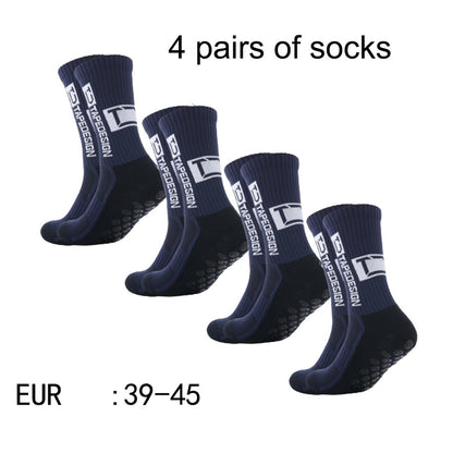 4 pares de meias de futebol coladas TC de cano médio novas para treinamento e competição esportiva, meias antiderrapantes e respiráveis