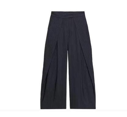 Casual Striped Loose Pants Women High Waist Pleated Straight Long Wide Leg Trousers Female 2025 Fashion Autumn Lady Bottoms