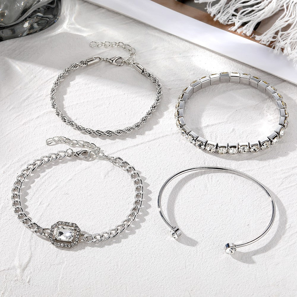 IPARAM Conjunto de 4 Pulseiras de Luxo para Mulheres Pulseiras com Corrente Ajustável Brilhantes de Cristal Joias da Moda Punk