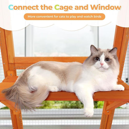 Orange Large Indoor Cat Condo with Perch, Play Area, 7 Platforms, 2 Boxes, Waterproof Roof, Safety Lock, 62.4L x 32.4W x 70H