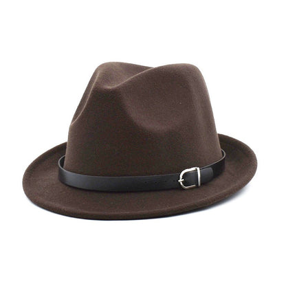 European Classical felt Fedoras Hat for Men Women Cowboy Trilby Cap Homburg Church Jazz Hat with Belt