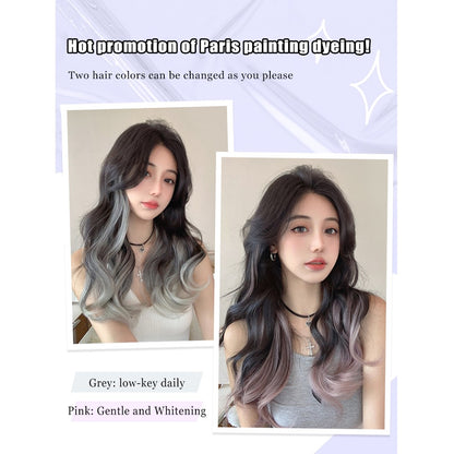 FORLISEE Cabelo Sintético Cacheado Longo com Gradiente Peruca Paris Pintada com Volume de Cabelo Aumentado e Apliques de Cabelo Fofos