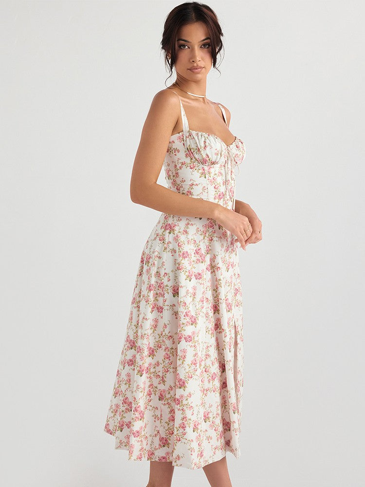 Suninheart Women's Summer Floral Print Dresses Sweet Elegant Midi Holiday Dress