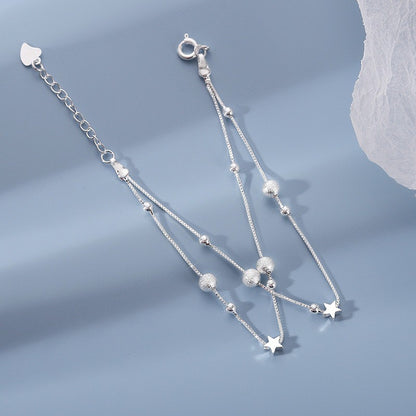 Pulseiras de miçangas de estrela de prata esterlina 925 de luxo para mulheres, pulseira ajustável de camada dupla de designer original, joia de festa
