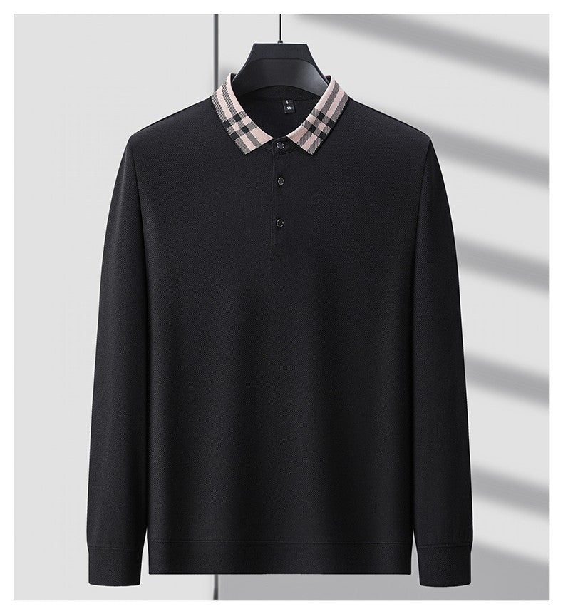 Light luxury brand polo shirt long sleeved spring and autumn new style comfortable and breathable casual striped lapel T-shirt