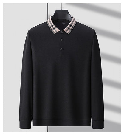 Light luxury brand polo shirt long sleeved spring and autumn new style comfortable and breathable casual striped lapel T-shirt