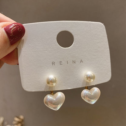 LATS Novo Contrato de Moda Brincos Finos de Pérolas de Coração Coringa Doce Elegante Temperamento Feminino Brincos de Gota Joias de Moda