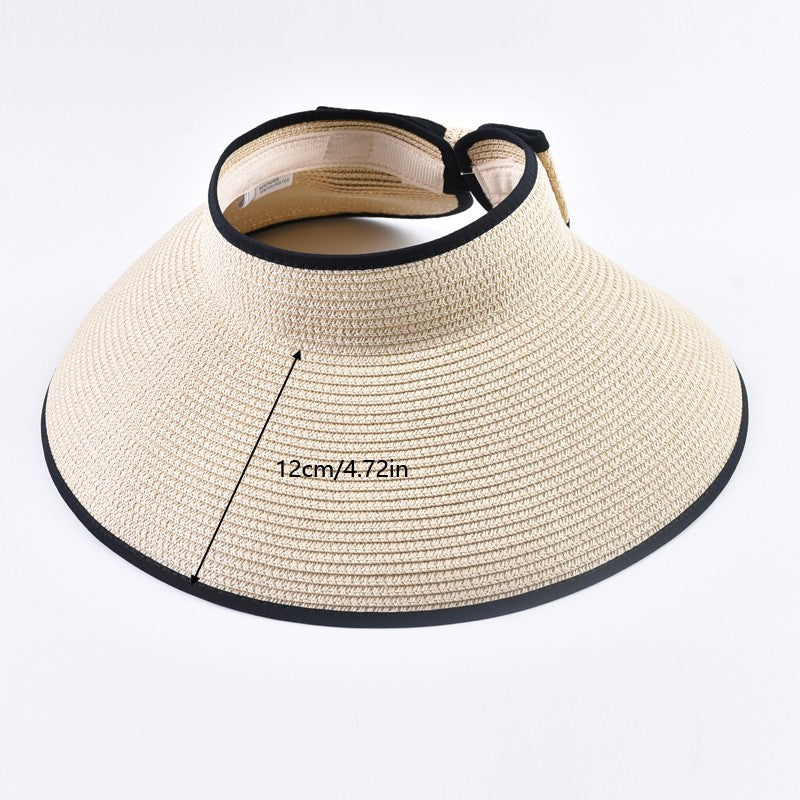 Summer Empty Top Straw Hat For Women Foldable Wide Large Brim Bowknot  Sun Hat Travel Beach UV Protection Caps