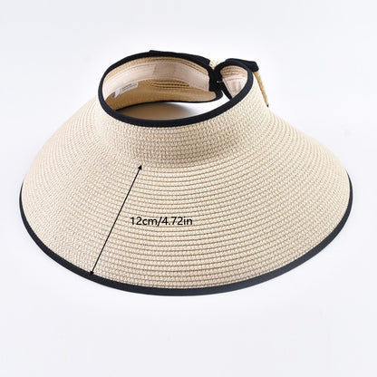 Summer Empty Top Straw Hat For Women Foldable Wide Large Brim Bowknot  Sun Hat Travel Beach UV Protection Caps