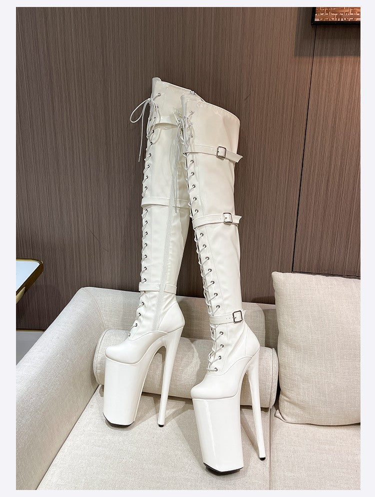 26cm Super High Heel Thigh High Boots Sexy Women Shoes Pole Dance Stripper Shoes Platform Over-the-Knee Zip Crotch High Boots