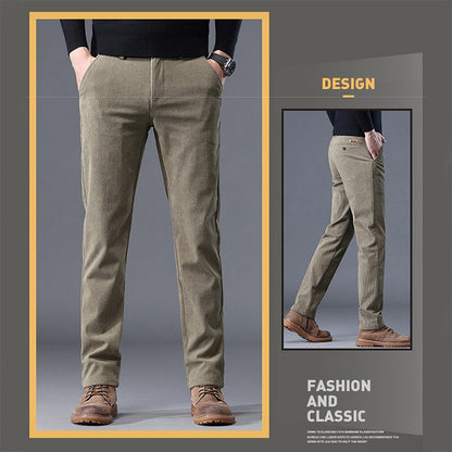New Fleece Pants Men Casual Work Business Trousers Winter Corduroy Straight Slim Pants Outdoor Streetwear Thick Warm Sweatpants