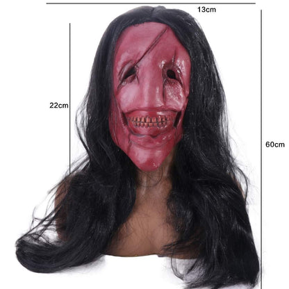 Scary Long Hair Red Face Devil Mask Exposed Teeth Latex Headgear Wig Horror Face Masks Creativity Spooky Scary Demon Mask