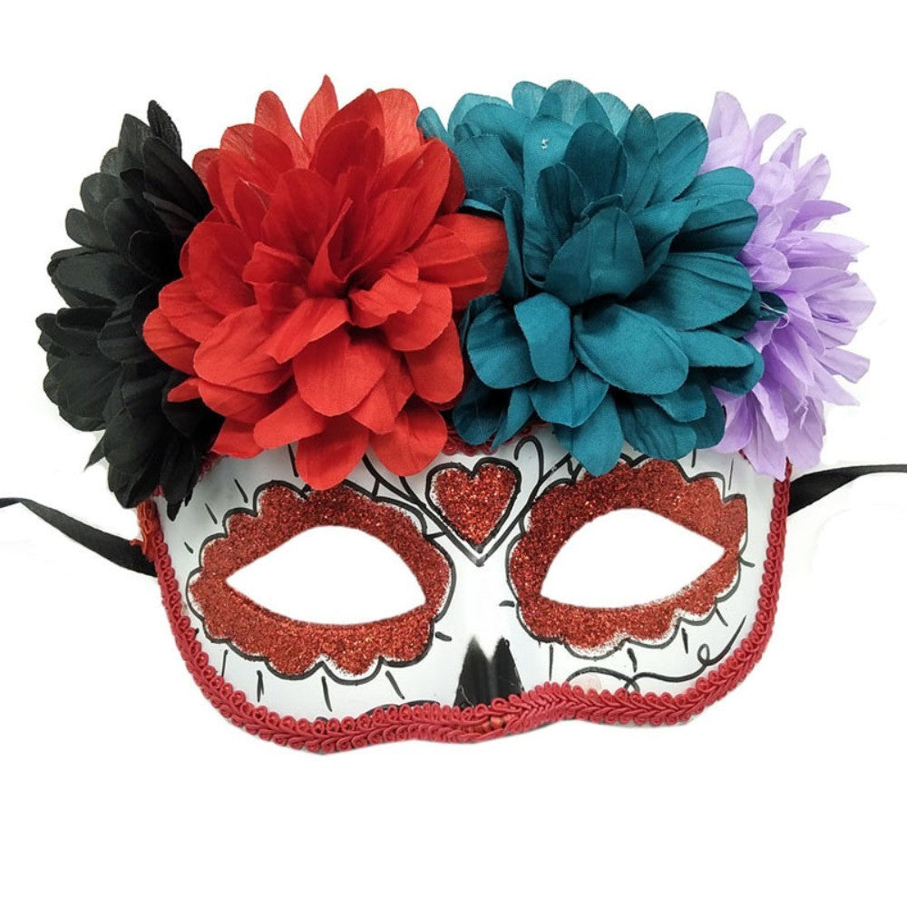 Flowers Halloween Mask Fashion Cosplay Mexican Day of The Dead Mask Retro Exquisite Flower Wearing Ghost Mask Halloween Prom
