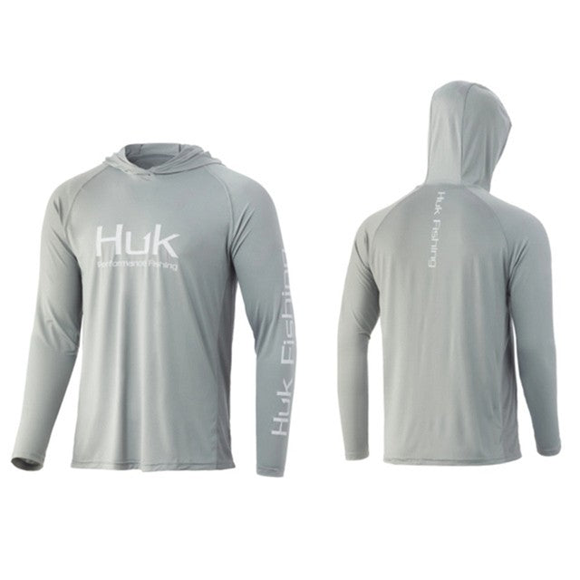 Camisas de Pesca HUK com Capuz Manga Longa Proteção UV Masculina Roupa de Pesca Camuflada de Verão para Homens com Absorção de Umidade