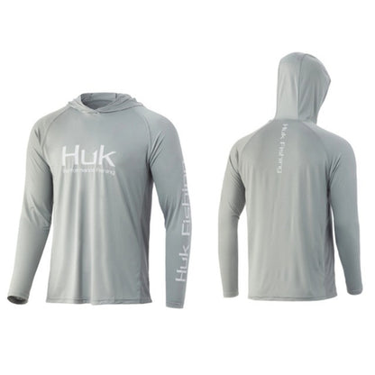 Camisas de Pesca HUK com Capuz Manga Longa Proteção UV Masculina Roupa de Pesca Camuflada de Verão para Homens com Absorção de Umidade