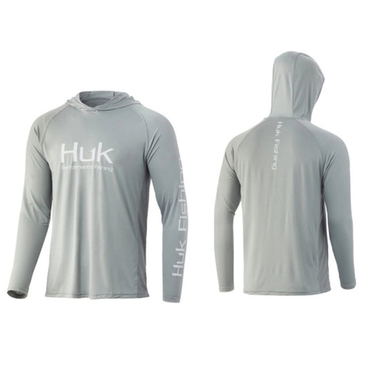 Camisas de Pesca HUK com Capuz Manga Longa Proteção UV Masculina Roupa de Pesca Camuflada de Verão para Homens com Absorção de Umidade