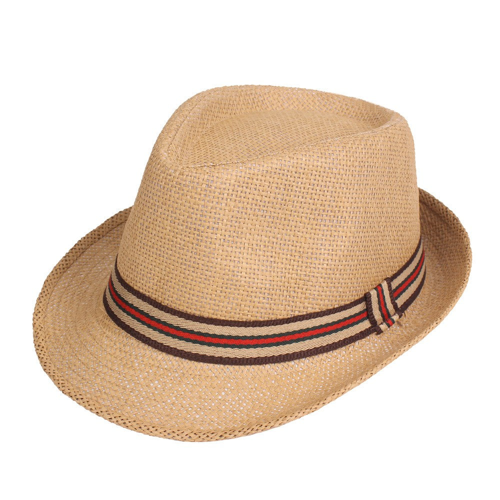 Chapéu de Palha Masculino Moda Primavera Verão Chapéus de Sol Praia Feminino Cor Sólida Fedoras Fita Listrada Casual Cowboy Jazz Cap Gangster Cap