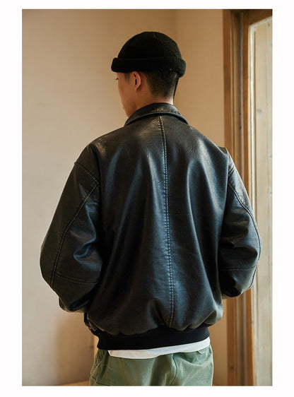 Mauroicardi Spring Cool Handsome Oversized Vintage Distressed Black Pu Leather Jacket Men Pockets Luxury Designer Clothes 2024