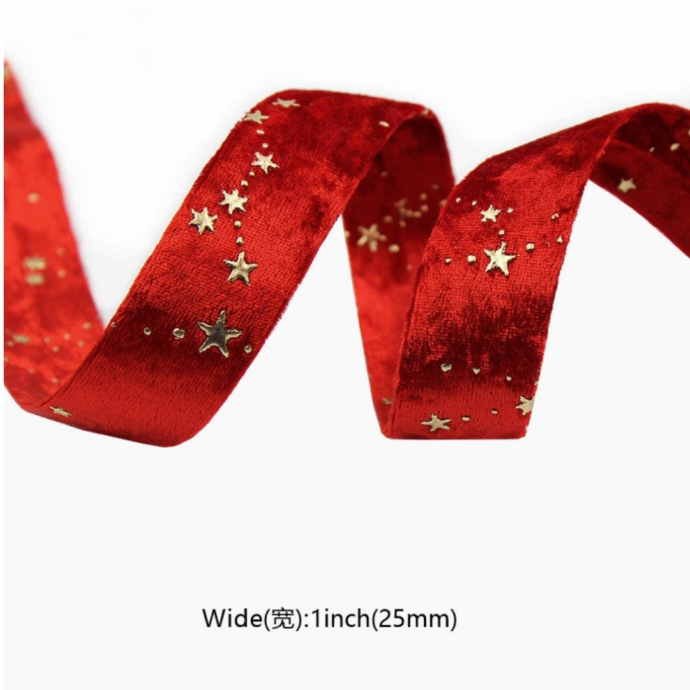 Double-sided Velvet Ribbons Hot Stamping Stars DIY Gift Wrapping Wedding Bouquet Christmas Party Supplies Decor Hair Accessories