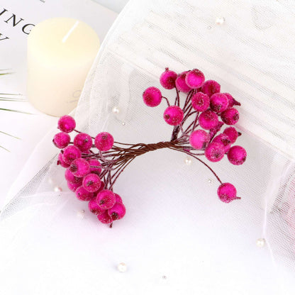 40pcs Mini Christmas Frosted Artificial Berry Vivid Red Holly Berries Wedding Party Decoration Artificial Flowers Home Decor