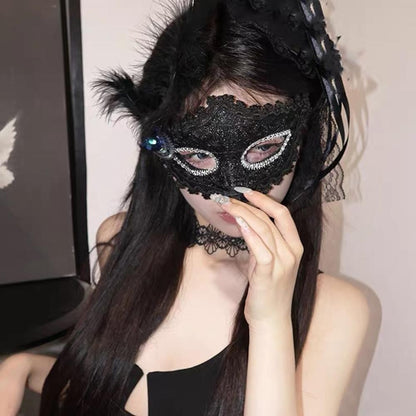 Halloween Mask Masquerade Princess Half Face Lace Plus Flower Children Adult Eye Mask Female Party Performance Props