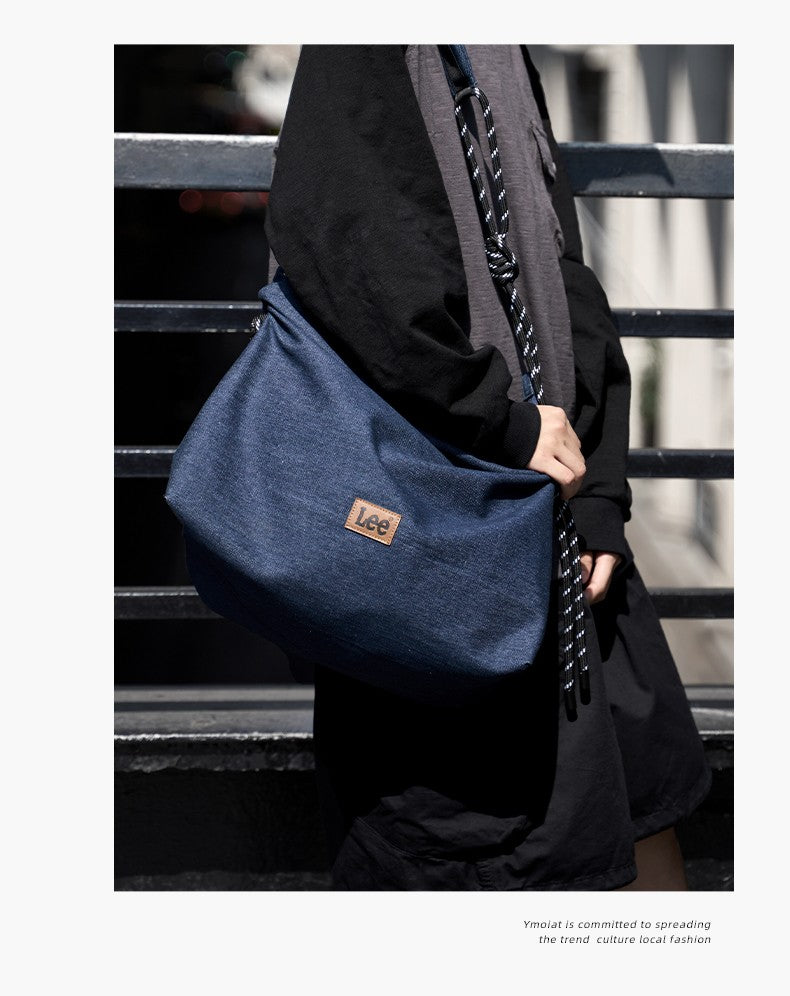 LEE Unisex Denim Blue Soft Pillow Shoulder Bags Beige Casual Simple Utility Light Ladies Large High Capacity Hobo Crossbody Bag