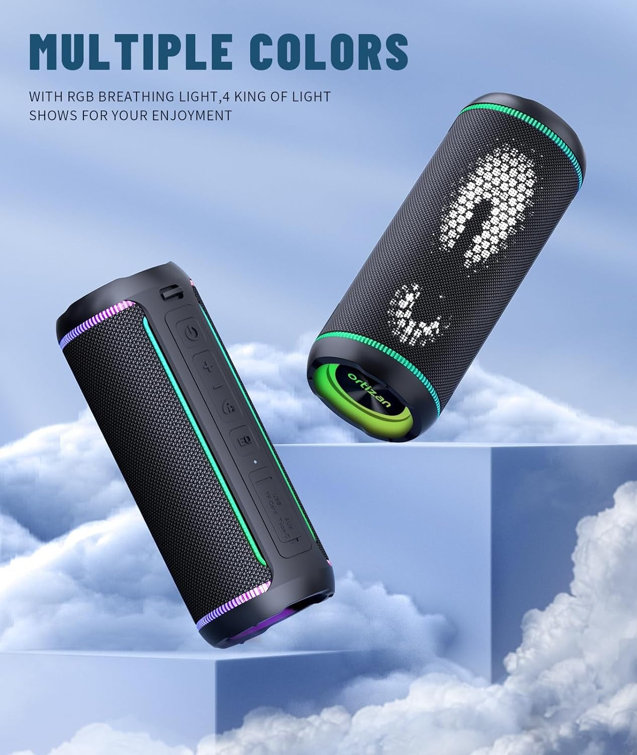 Ortizan X30 Caixa de Som Bluetooth Portátil Bluetooth 5.3 Caixa de Som Sem Fio com Som Estéreo Alto HD de 40W e Luzes RGB Coloridas AUX