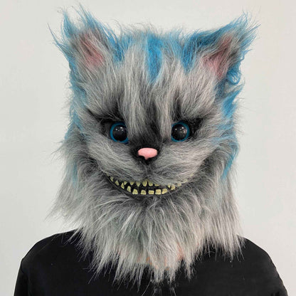 Latex with Fur Black Cat Cosplay Mask Scary Helmet Animal Funny Costume Hood Hair Mask Headwear Adult Halloween Party Props