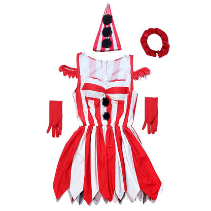 Halloween Joker Cosplay Costume Red Gorgeous Tower Skirt Adult Circus Party Dress Terror Disguise Costume Performance Show Set