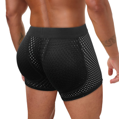 Men Hip Lift Body Shaper Sponge Fake Butt Padded Boxer Briefs Hollow out Breathable Slimming Underwear Body Shaping Enhancement