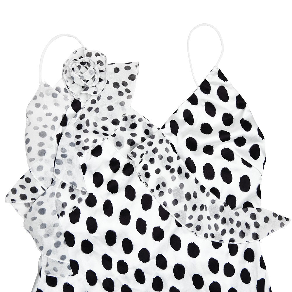 JULISSA MO Sexy Backless  Print Dots Flower Women Maxi Dress Spaghetti Strap Eve