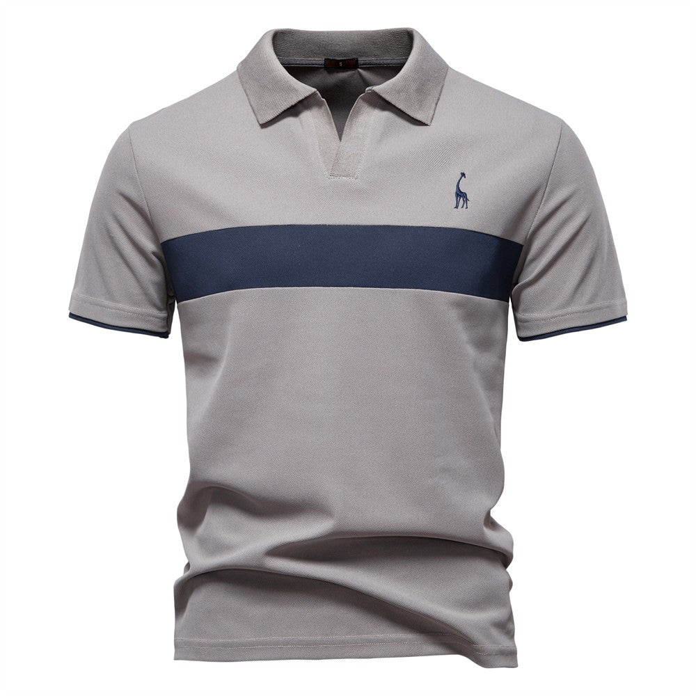 AIOPESON Men's Summer V-Neck Striped Polo Shirt Breathable Slim Fit Polo Shirts for Men Lightweight Casual Athletic Polo
