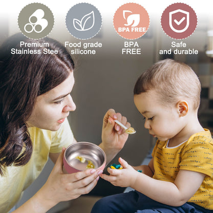 2PCS Baby Feeding Set Stainless Steel Silicone Detachable Bowl Heat Resistant Food Dishes Plate BPA Free Children's Tableware