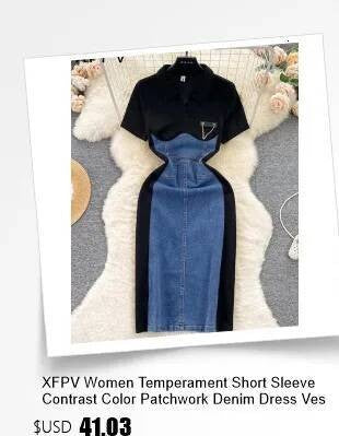 XFPV Women's Sweet high Waist Wrap Belt Round Neck patchwork Denim Shirt  Chic Top Y2k Korean Fashion Spring Summer 2025 SM11327