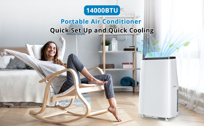 Ar Condicionado Portátil 14000 BTUs Refrigera até 70 m² Unidade AC 3 em 1 Desumidificador Ventilador Controle Remoto Timer 24h para Casa